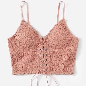 Pink Lace Up Cami Crop Top